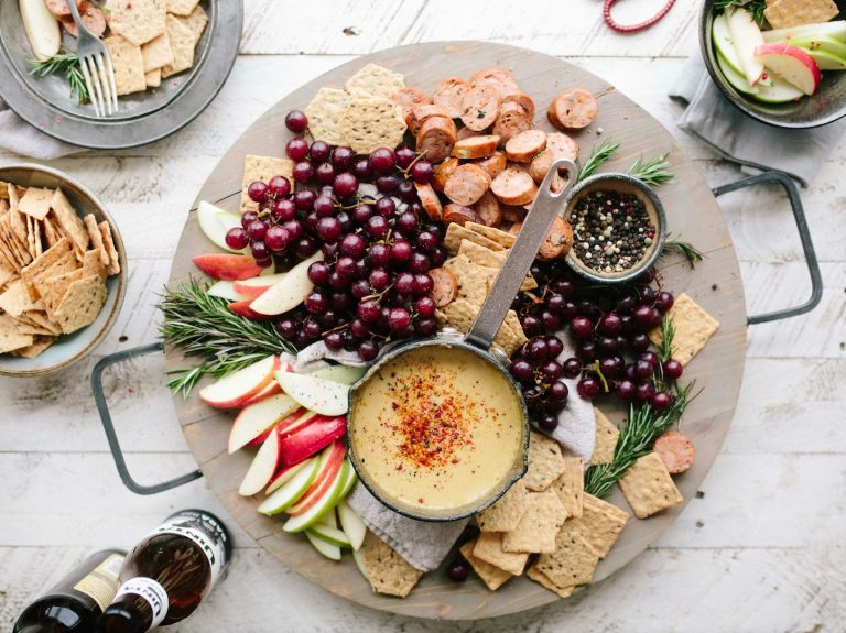 platter of nibbles - cheese, chutney and crackers.